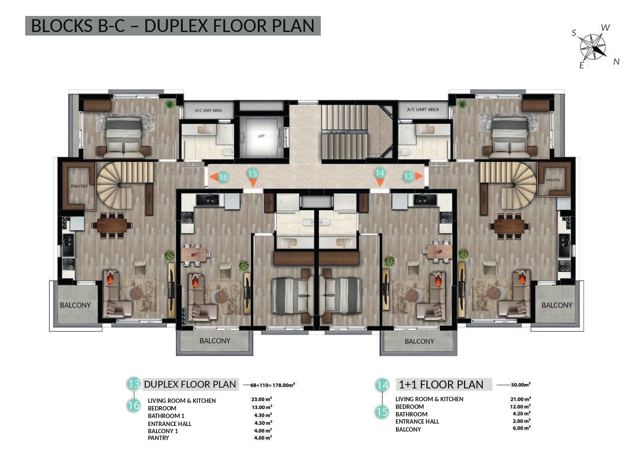 De Mare · Blocks B–C · Duplex