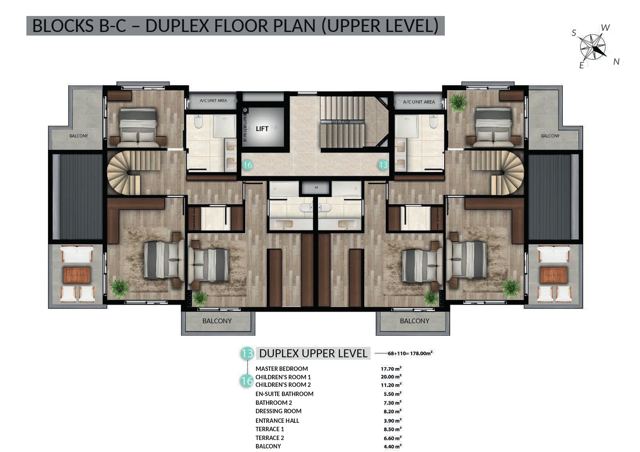 De Mare · Blocks B–C · Duplex upper level