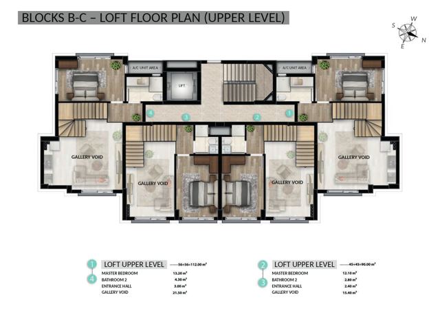 De Mare · Blocks B–C · Loft upper level